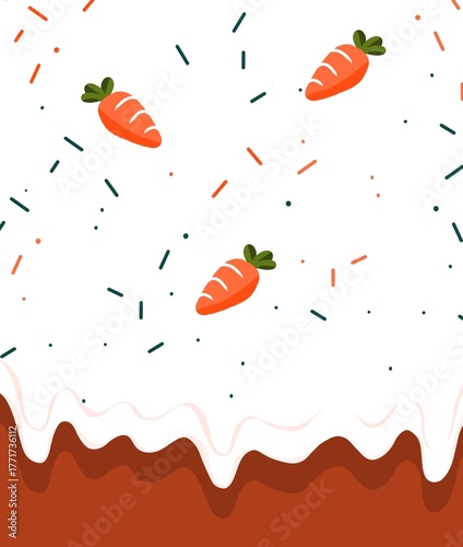 Carrot cake melting icing , candy glaze cake dripping sweet ice cream illustration