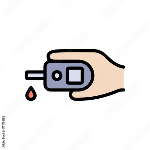 Blood sugar test color icon. Glucose monitor, diabetes testing strip flat vector icon. Glucometer pharmacy symbol, logo illustration.