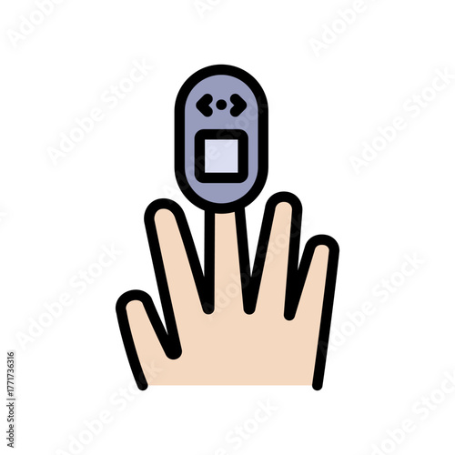 Non-invasive glucometer. Diabetes testing color icon. Measure blood glucose levels without blood draws or invasive procedures. Glucometer pharmacy vector symbol, logo illustration.