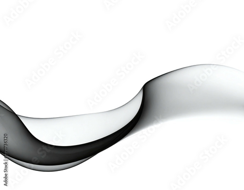 A grayscale, wavy ribbon-like form that is abstract with light reflecting on the curves