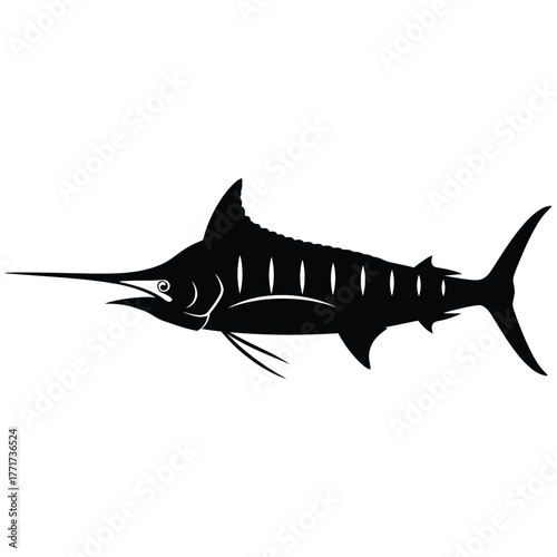 Silhouette of a marlin fish, a striking vector illustration for fishing enthusiasts and marine life lovers, perfect for logos and designs
