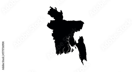 Silhouette map of bangladesh in black on white background