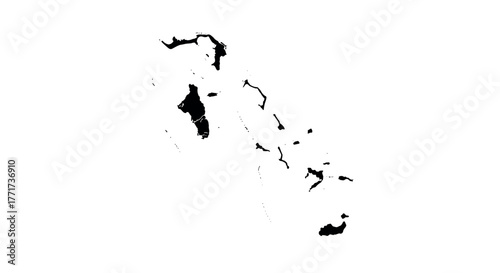 Minimalistic black silhouette map of the bahamas archipelago on white background