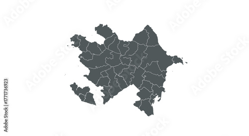 Map of azerbaijan with outlined regions on white background
