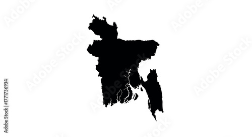 Bangladesh silhouette map with river outlines on white background