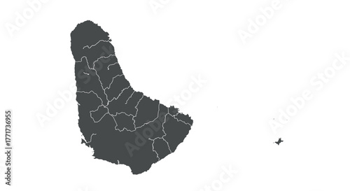 Barbados map outline with administrative borders in monochrome design