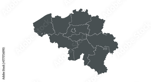 Gray silhouette map of belgium with provincial borders on white background