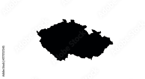 Detailed black silhouette of czech republic map on white background