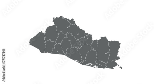 Gray silhouette map of el salvador with provincial borders on white background