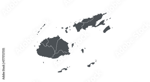 Fiji map silhouette with detailed country borders on white background