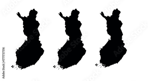 Triple finland silhouette on white background highlighting nordic region