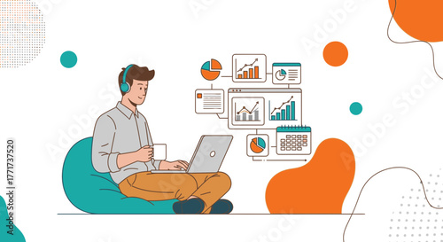 Analyst Working Remotely And Reviewing His Statistics On A Laptop Computer