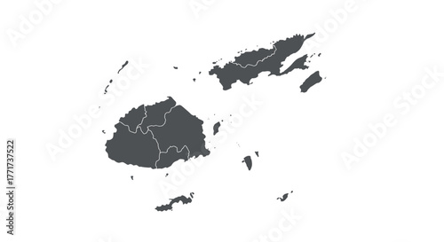 Minimalist silhouette map of fiji with divisions on white background