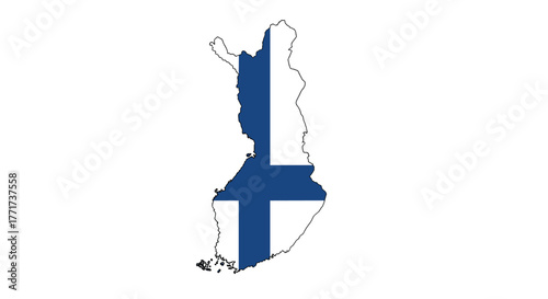 Finland map with flag colors in silhouette style on white background