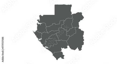 Outline map of gabon with provinces in dark gray silhouette style