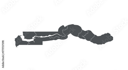 Detailed silhouette map of the gambia country outline with borders on white background