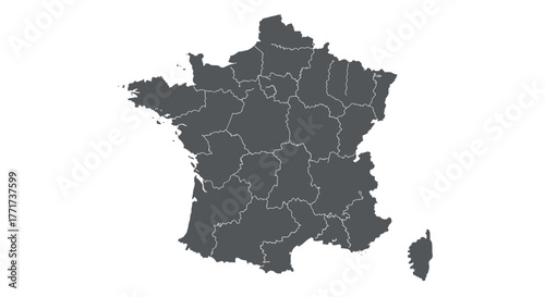 Silhouette map of france with regional borders in gray