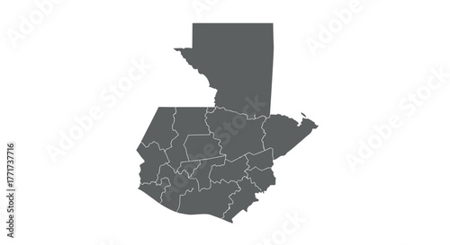 Gray silhouette map of guatemala with region borders