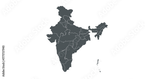 Detailed political map of india with state borders on white background