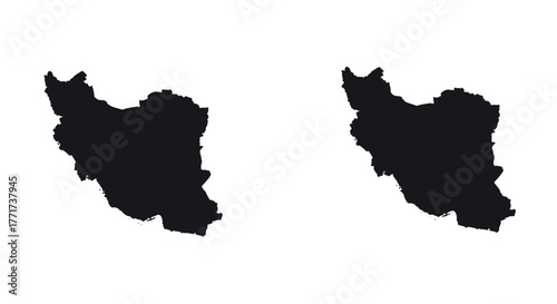 Silhouette map of iran with dual perspectives on a white background