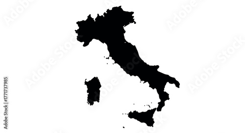 Black silhouette map of italy featuring sardinia in minimalist style