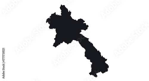 Silhouette map of laos with detailed outline on white background