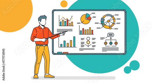 Business Analyst Presenting Data Visualizations On A Whiteboard For Strategic Planning
