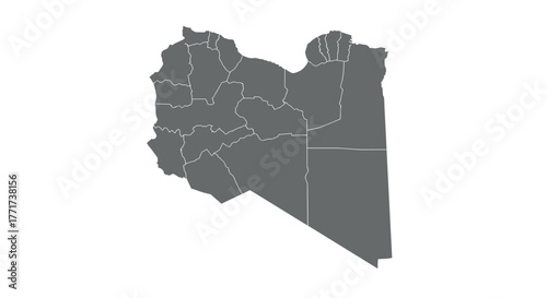 Gray silhouette map of libya with detailed regional borders