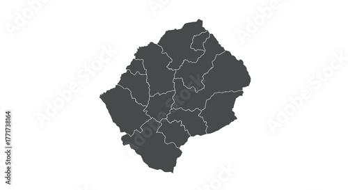 Outline map of lesotho with regions highlighted in silhouette style