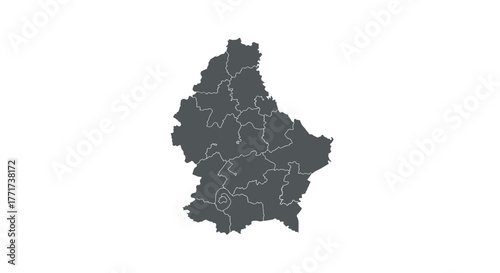 Luxembourg map silhouette with administrative divisions on white background