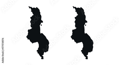 Silhouette of coatzacoalcos geography in triplicate design