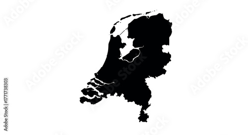 Detailed silhouette map of the netherlands with borders and coastline