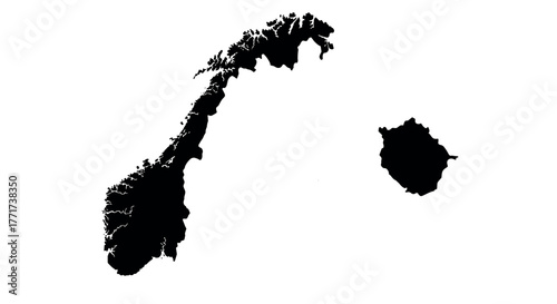 Norway and jan mayen silhouette map with geographic detail