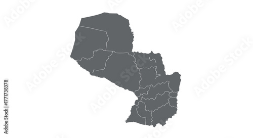 Paraguay map with regions outline in gray silhouette