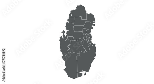 Map of qatar with divisions in simplistic silhouette style