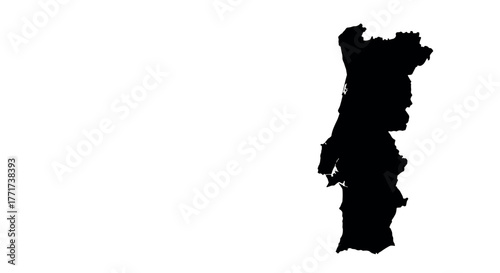 Portugal map silhouette isolated on white background for travel and education designs