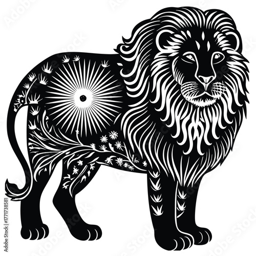 Celestial Lion Double Exposure Vector Graphic for T-Shirt Design