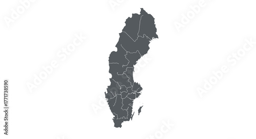Detailed map of sweden with regions in dark gray silhouette style