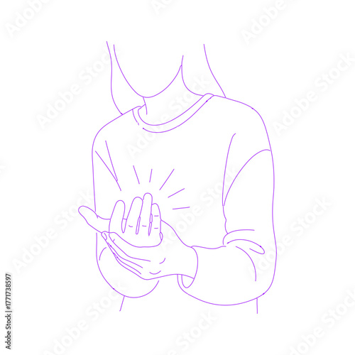 Line art illustration of hand pain