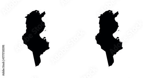 Tunisia map silhouette: black contour set on white background