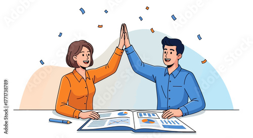 Business Colleagues High Fiving Celebrating Success in a Dynamic Work Environment