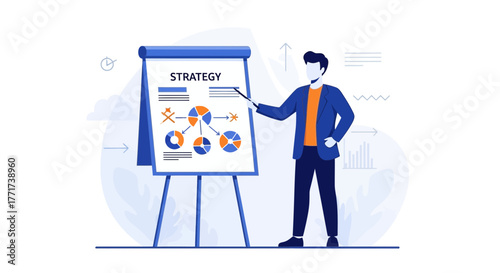 Business Leader Presenting Strategy on Whiteboard, Explaining Visual Data for Success