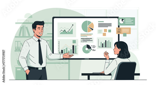 Business Presentation Depicting Strategic Planning, Financial Analysis, And Data Visualization