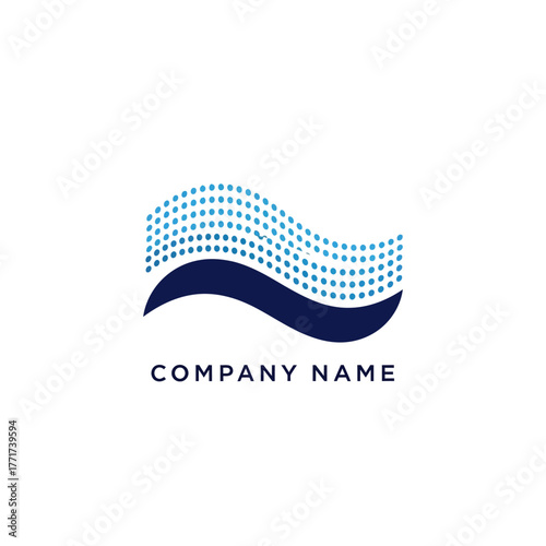 Abstract wavy logo with digital pixel dot pattern.