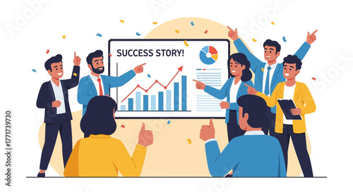 Team Celebrating Business Growth and Success After a Presentation Session Done