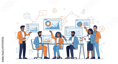 Business Team Analyzing Data Presentation, Collaboration, Strategic Planning and Insights