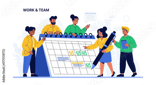 Team Collaboration Planning and Meeting with Calendar and Checklist Design Idea