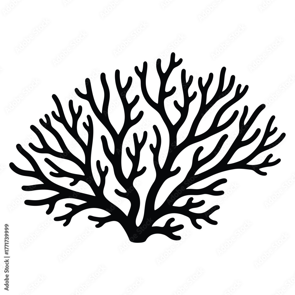 Naklejka premium Illustration of a black coral branch with many small branches, the coral is symmetrical and organic in shape