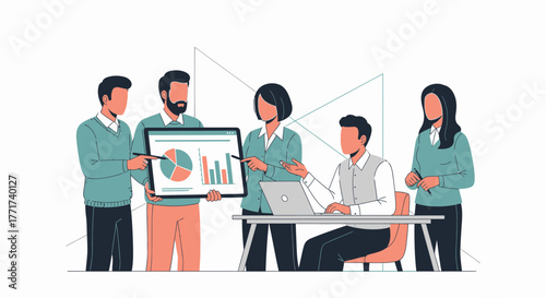 Business Team Presentation Showcasing Data Analysis and Strategic Planning Session