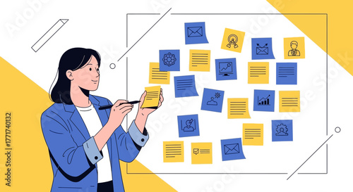 Businesswoman Planning Strategy On Sticky Notes For Agile, Modern Management Processes